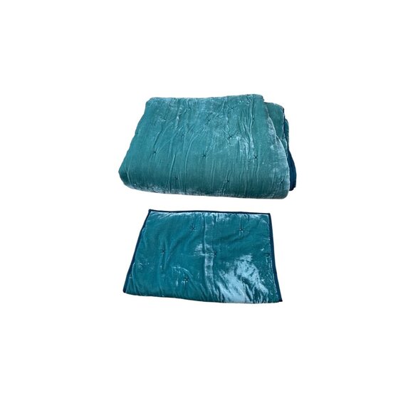 Opalhouse Teal Velvet Tufted Comforter Set Of 4 Twin Boho Chic - Picture 1 of 5